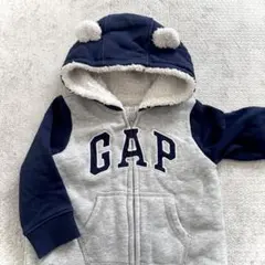 GAP フード付きロンパース グレー/ネイビー アウター もこもこ