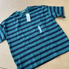 新品タグ付き　GU グリーン ネイビー ストライプ Tシャツ M