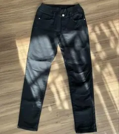 160 キッズ　裏起毛　デニム　ブラック　パンツ　ボトムス　ウエストゴム