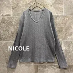 ニコルセレクション リブ 長袖カットソー Vネック グレー M 綿 1192のサムネイル