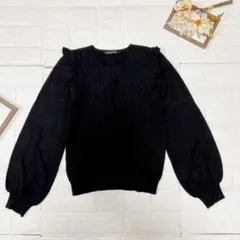 INGNI イング 肩フリル ケーブル ニットトップス ブラック