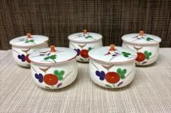 香蘭社 色絵 菊紋 蓋つき 湯のみ 5客