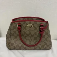 COACH トートバッグ キャンバス レザー 濃ピンク ターンロック ロゴ