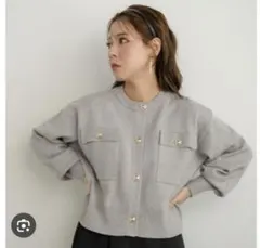 yumi しまむら　カーディガン　金ボタン　グレー