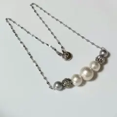 №869　10・12mmコットンパール×スワロフスキーパールネックレス