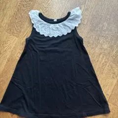 古着110サイズ ノースリーブワンピース 黒/白 フリル付き