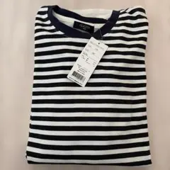 GLAZOS 白と紺のストライプ 長袖カットソー