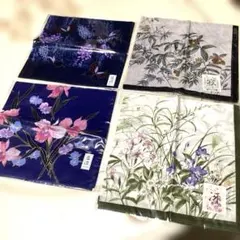 和風デザイン ハンカチ ４枚セット　藍染含む　綿100%