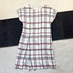 23区/38/白/チェック柄/フレンチスリーブワンピース/切替タック/きれいめ