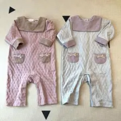 BeBe べべ 襟付きロンパース ピンク グレー2点セット 双子 70cm
