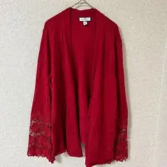 Charter Club レッド レーヨン混カーディガン L 袖レース 羽織