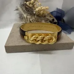 LOEWE】ロエベ レザー×ゴールドチェーン ブレスレット ヴィンテージ