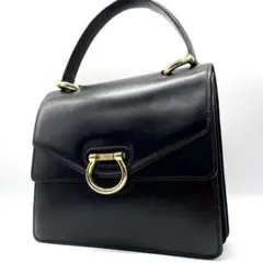 極美品 CELLERINI ハンドバッグ ゴールド金具 ターンロック 黒 レザー