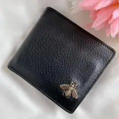 GUCCI グッチ 折り財布 522915メタル ビー アニマリエ　レザー 黒