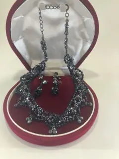 ゴシック系 ブラックビーズネックレスとイヤリングセット