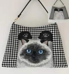 ヒマラヤンにゃんこ × 千鳥格子 ワンハンドルバッグ ポーチ 猫 ネコ cat