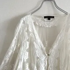 used レース刺繍カーディガン ホワイト 植物デザイン 春物 ガウン 古着のサムネイル