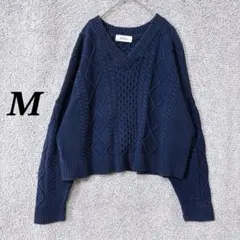 3541. ミラオーウェン ニット Ｍ ネイビー 綿100% ケーブルニット