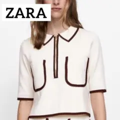 ZARA 半袖 ニット ポロシャツ ハーフジップ　Lのサムネイル