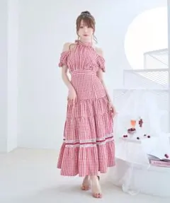 ロゼミューズ Gingham check ribbon dress ブルー - メルカリ