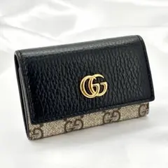 極美品 グッチ キーケース GGマーモント スプリーム PVC レザー 黒