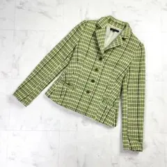 セオリー ボックスツイードテーラードジャケット アンゴラウール 黄緑2*LD29