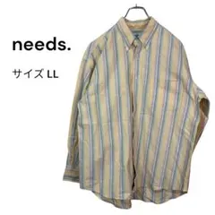 needs（LL）長袖シャツ マルチカラーストライプ柄 綿 イエロー カジュアルのサムネイル