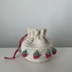 ハンドメイド いちご 巾着 小物入れ ポーチ 編み物