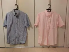 ユニクロ　青白ストライプとピンク半袖シャツセット