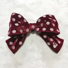 ディズニー　ミニー　ベロア　 赤　リボン　水玉刺繍　ドット　廃盤品　バレッタ