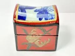 中国美術 清代 青花陶片漆芸 蓋物 香箱 M−399