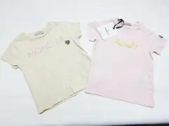 ●3A/4A キッズ モンクレール ロゴプリント 半袖Tシャツ 2枚 ピンク系