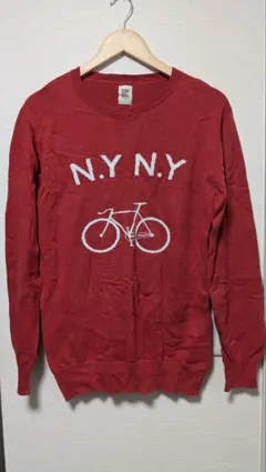 赤色 N.Y.N.Y. 自転車デザイン トレーナー Lサイズ