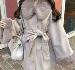 ベルト付きファーステンカラーコート k9300d