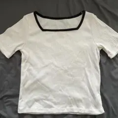 GU スクエアネック リブTシャツ ホワイト Mサイズのサムネイル