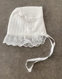 ホワイト ベビー帽子 レース付き