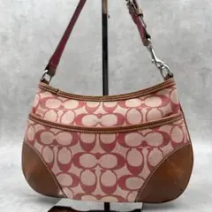 COACH シグネチャー ショルダーバッグ レッド レザー