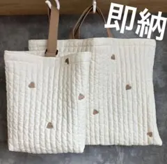 レッスンバック シューズ袋 ヌビ イブル ハート ベージュ ハンドメイド