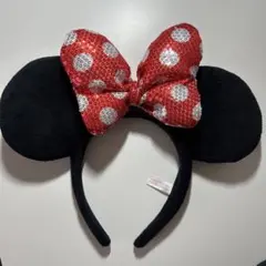 ディズニー　ミニー　スパンコール　カチューシャ　ドット　レッド　水玉