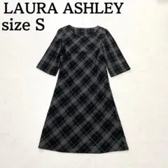 美品✨ローラアシュレイ ロングワンピース 七分袖 ウール混 チェック サイズS
