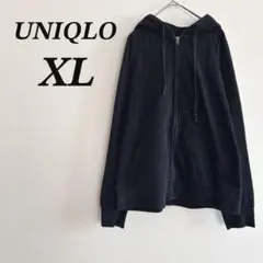 UNIQLO パーカー XL 黒 フルジップ スウェット シルエット フード付