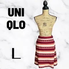 【ユニクロ】 ラップスカート エスニック風 リバーシブル 防寒　レッド系　Lのサムネイル
