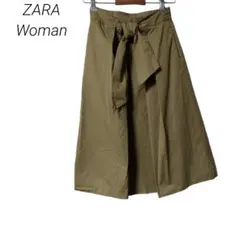 ザラウーマン XS カーキ フレアスカート ウエストリボン 訳あり