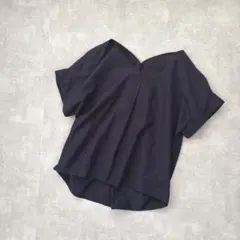 コムサイズム Vネックブラウス ネイビー前後Vネック 7 半袖S