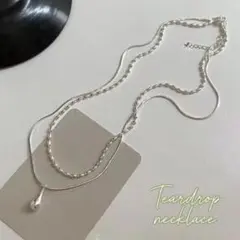 ネックレス シルバー 2連ネックレス チェーン 水滴型 ペンダント フォーマルのサムネイル
