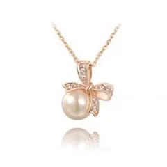 パールリボン ネックレス ローズ ゴールド 真珠 EARTHER RING