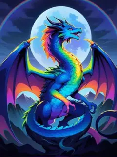 カラフルドラゴンのデジタルアートポスターa4紙沢光額付き | Mercari