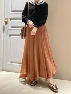 Lily Brown光沢シアースカート シフォン素材 ペチコート付き ブラウンSのサムネイル
