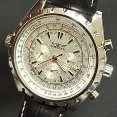 新品 JARAGAR 自動巻機械式腕時計 メンズウォッチ ホワイトシルバーレザー