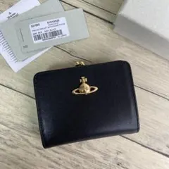 極美品✨箱付　Vivienne がま口　二つ折り財布　サフィアーノレザー　金　黒 極美品✨箱付 Vivienne がま口 二つ折り財布 サフィアーノレザー 金 黒